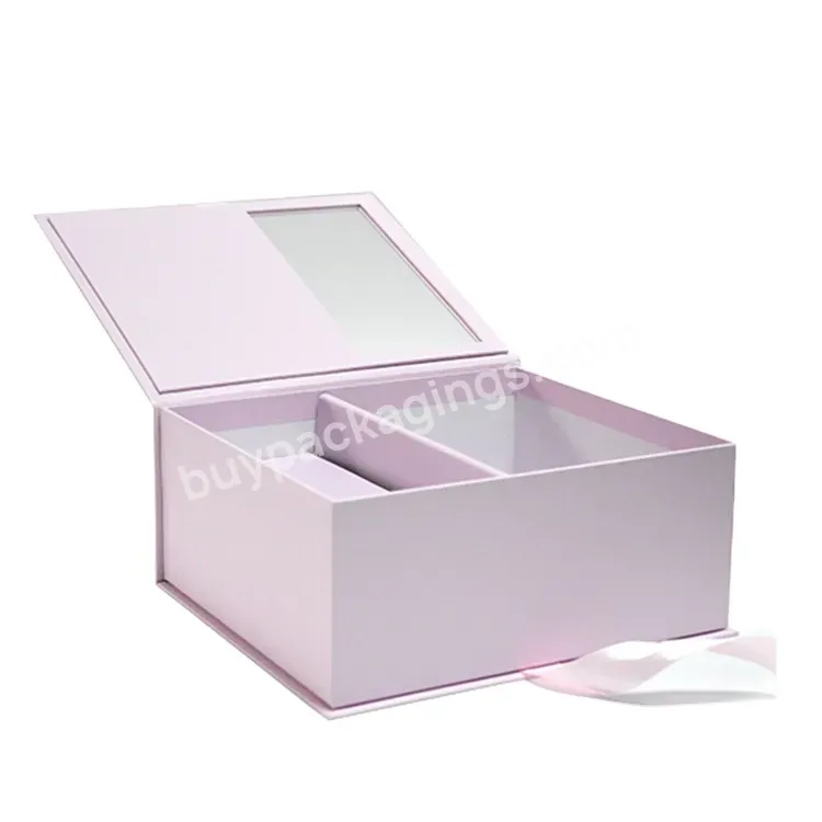 Matte Pink Customize Hats Clothes Shoes Packaging Paper Boxes Birthday Gift Boxes With Transparent Window
