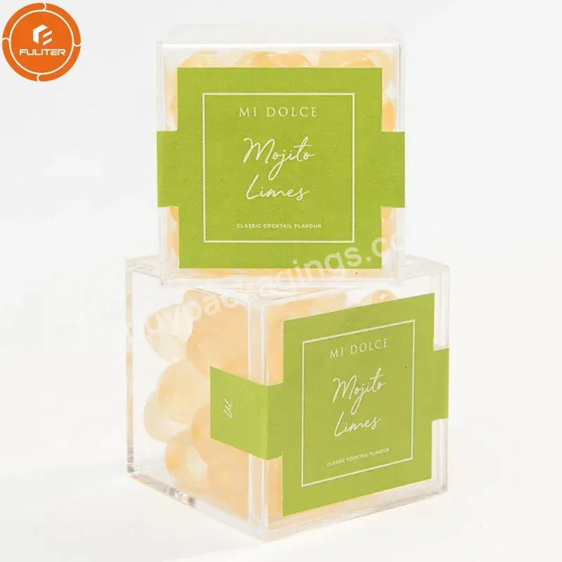 Mini Christmas Acrylic Small Gift Box Wedding Favor Clear Acrylic Candy Cube Box With Lid/sticker