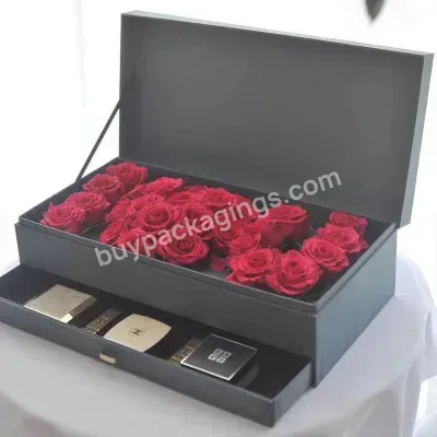 New Design Rectangular Satin Double-layer Flower Gift Box With I Love You,With Drawer,18.1''*9''*5.5' Flower Packaging Box