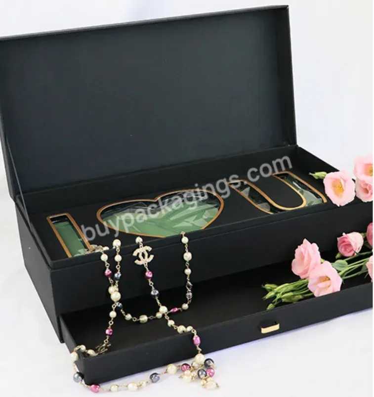 New Design Rectangular Satin Double-layer Flower Gift Box With I Love You,With Drawer,18.1''*9''*5.5' Flower Packaging Box