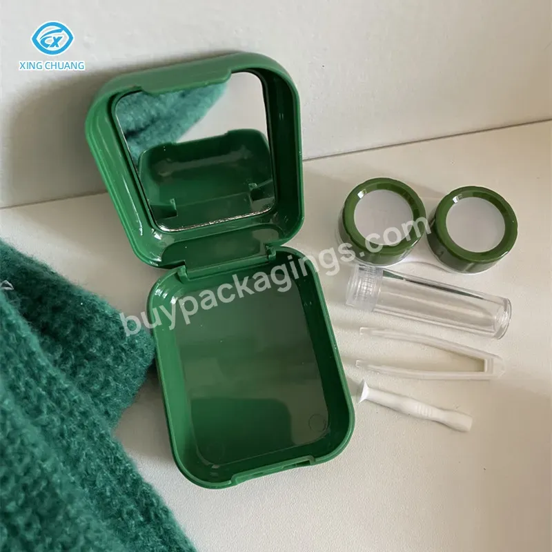 New Fashion Autumn And Winter Simple Retro Green Niche Contact Lens Box Convenient Contact Lens Box With Mirror - Buy Hot Selling Vintage Print Solid Color High Quality Contact Lens Storage Box,Hot Selling Vintage Print Solid Color High Quality Conta