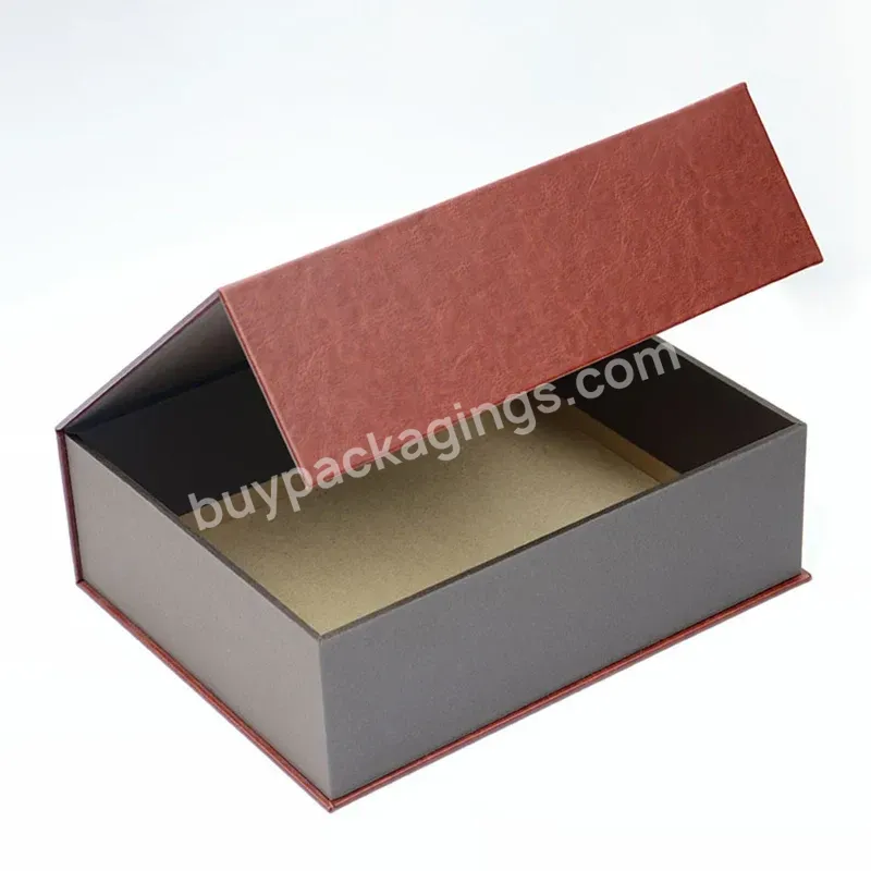 New Rigid Luxury Leather Surface Dark Red Handicraft Porcelain Cup Coffee Cup Packaging Box Magnetic Gift Box Custom Logo