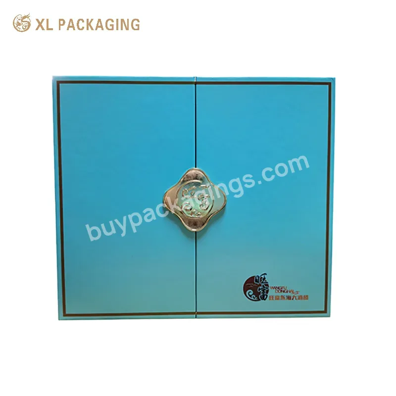 Oem Classic Blue Color Printing Two Door Open Magnet Closure Luxury Cosmetics Packaging Box Tea Box