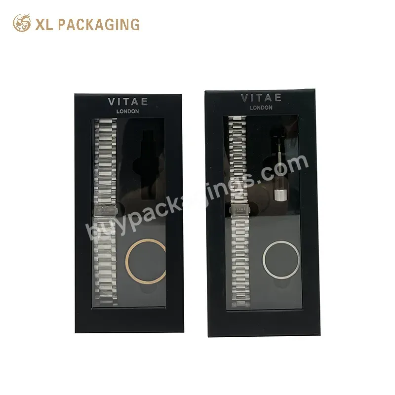 Oem Custom Luxury Clear Window Black Soft Touch Paper Watch Gift Box Watch Strap Rigid Boxes With Foam Tray Holder - Buy Watch Boxes Cases,Boxes For Watches,Watch Organizer Box.