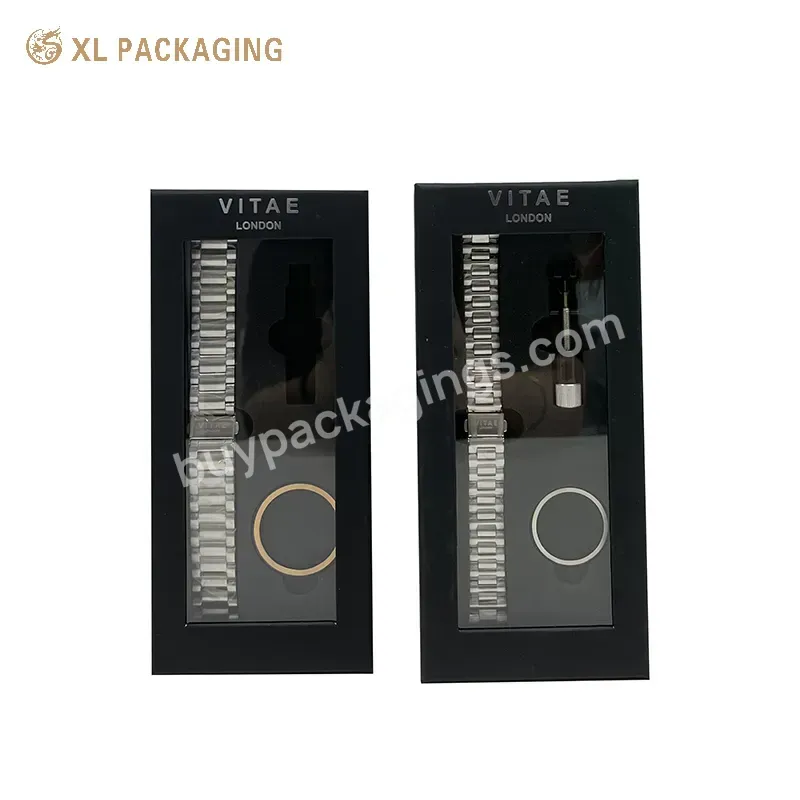 Oem Custom Luxury Clear Window Black Soft Touch Paper Watch Gift Box Watch Strap Rigid Boxes With Foam Tray Holder