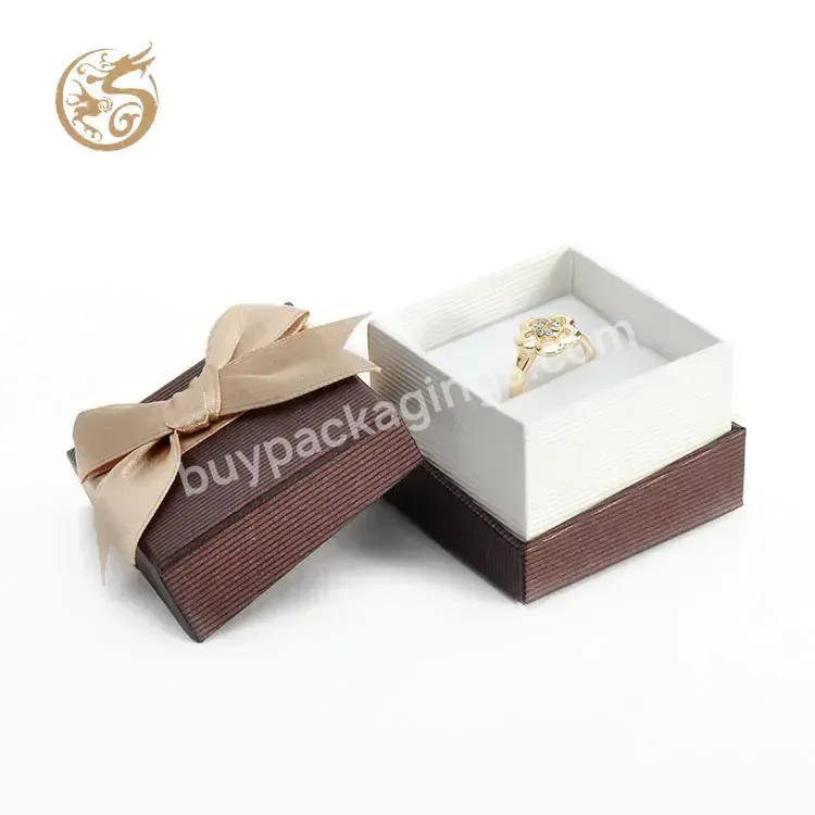 Oem Customize Luxury Ribbon Bow Decoration Texture Paper Lid Base Ring Bracelet Jewelry Paper Gift Box With Velvet Insert