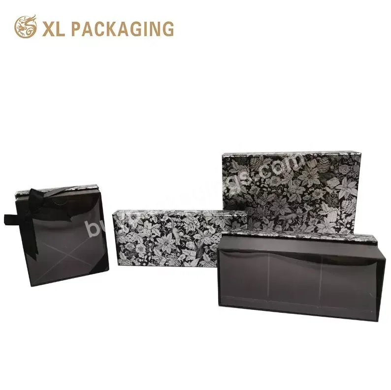 Oem Customized Luxury Clear Window Sliver Paper Shiny Cosmetic Box Packaging With Ribbon