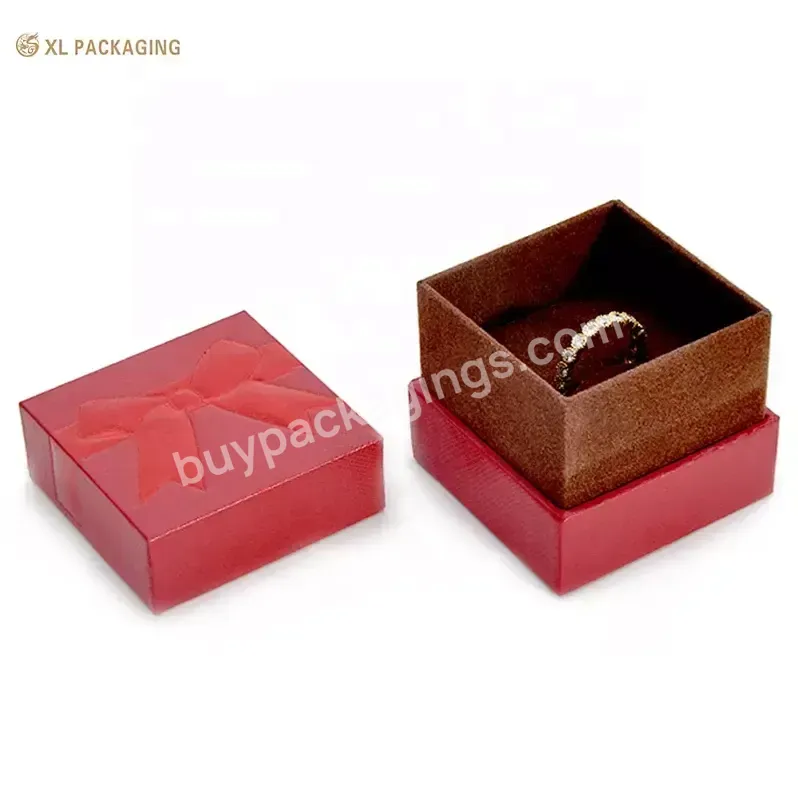 Oem Embossed Logo Luxury Red Velvet Insert Ring Bracelet Packing Box Lid Base Paper Jewelry Gift Box