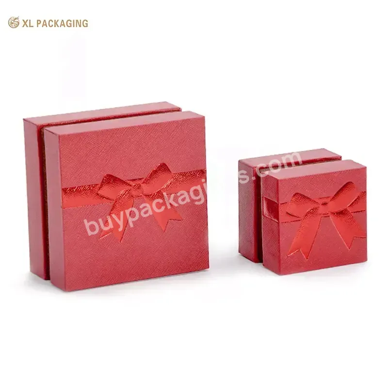 Oem Embossed Logo Luxury Red Velvet Insert Ring Bracelet Packing Box Lid Base Paper Jewelry Gift Box