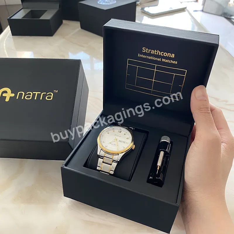 Oem Logo Black Luxury Cases Gold Silver Stamping Hour Case Leather Watch Storage Box