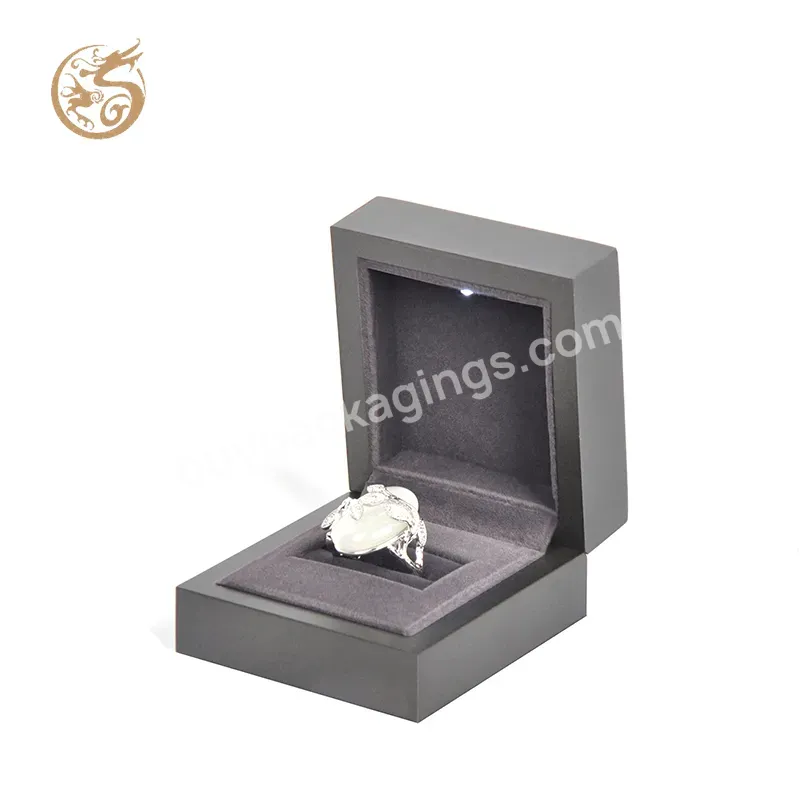 Oem Logo Custom Romantic Small Ring Box Jewellery Packaging Black Ring Box Velvet Tray Ring Gift Boxes With Light