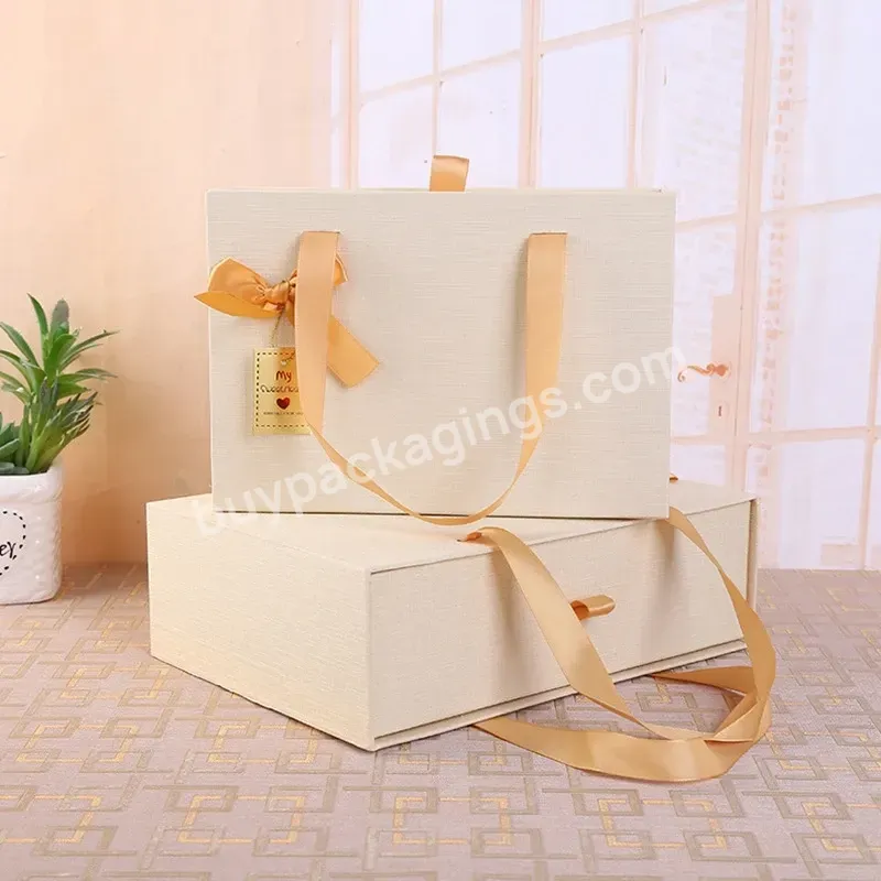 Oem Manufacturer Custom Design Logo Paper Drawer Type Bowknot Rectangle With Handle Gift Handbag Packaging Box Set Gift Box