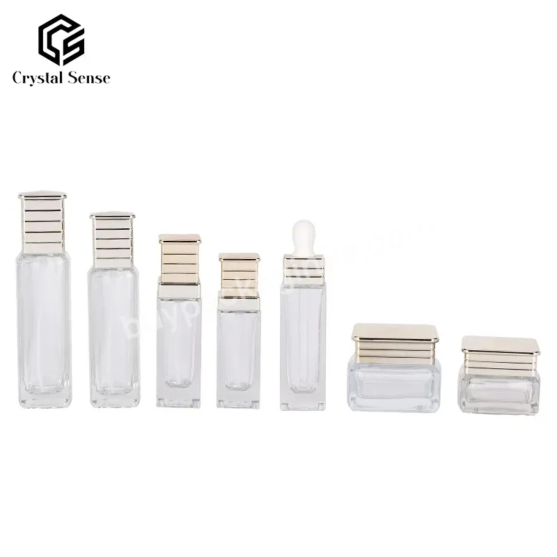 Oem Odm Private Label Custom Square Glass Cosmetic Bottle And Jars Set Container Packaging