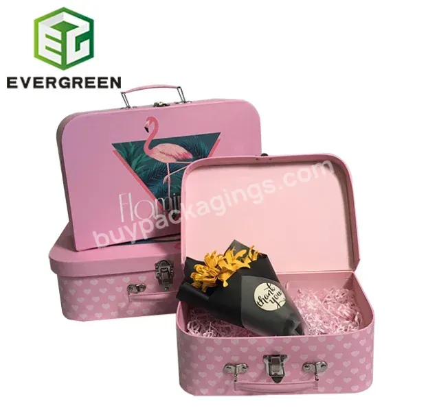 Paper Cardboard Suitcase Gift Box Packaging Party Wedding Festival Flower Box With Handle