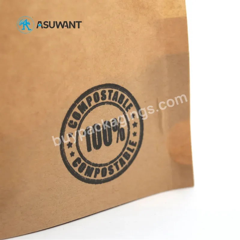 Pbat Biodegradable Recycle Stand Up Pouch Dried White Brown Kraft Paper Packaging Bag With Window