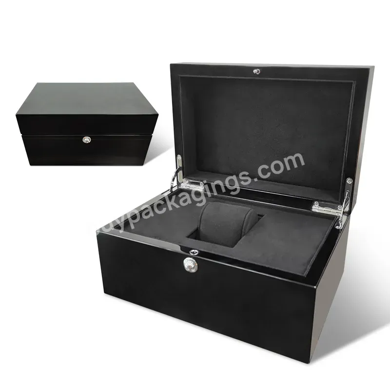 Personalized Luxury Wood Gift Watch Organizer Black Champagne Pu Gloss Wooden Watch Box With Velvet Liner