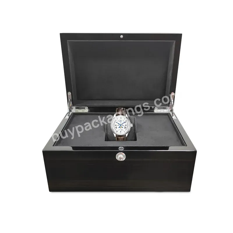 Personalized Luxury Wood Gift Watch Organizer Black Champagne Pu Gloss Wooden Watch Box With Velvet Liner