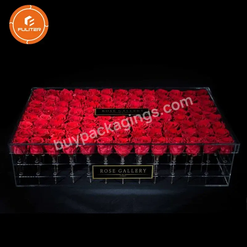 Personalized Square Acrylic Flower Box For 9 Roses Acrylic Boxes Display For Wedding