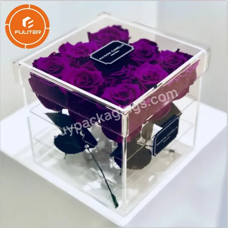 Personalized Square Acrylic Flower Box For 9 Roses Acrylic Boxes Display For Wedding