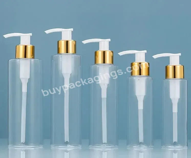 Pet Colored Round,Flat Shoulders Plastic Bottle 100ml 150ml 200ml With Gold Silver Lotion Pump Dispenser Bottle