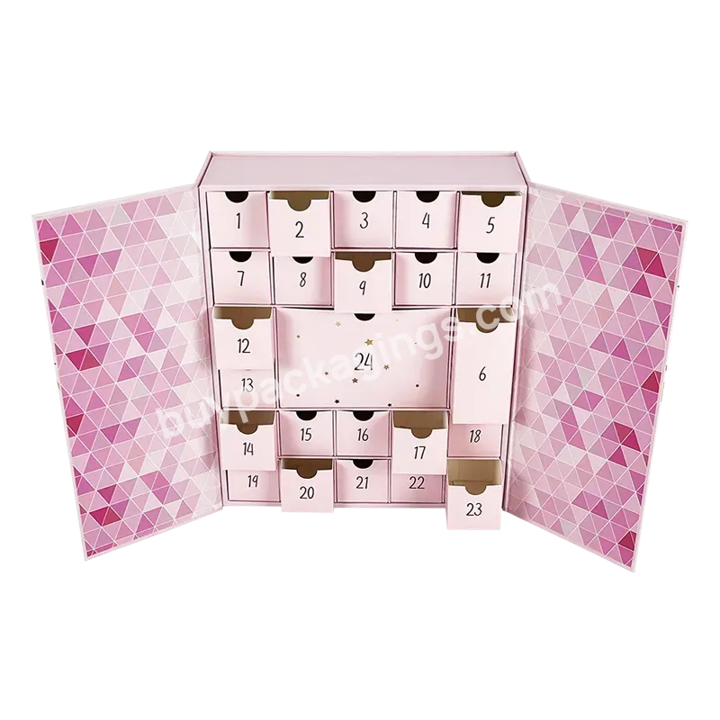 Pink Advent Calendar Box Paperboard 24 Days Advent Calendar Gift Box For Cosmetic Advent Calendar Cardboard Packaging Makeup Box