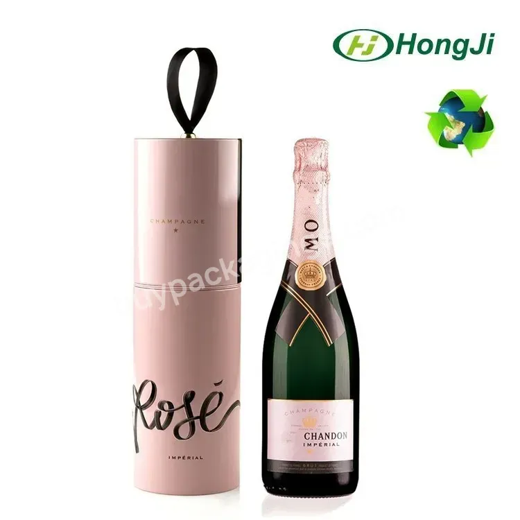 Pink Champagne Wine Bottle Gift Box Paper Cylinder Box
