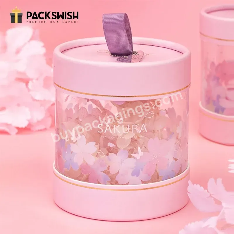Pink Flower Pet Clear Window Lipstick Perfume Birthday Gift Packaging Paper Tube Box With Handle For Candy Sweets Chocolate - Buy Customize Printing Clear Pet Chocolate Packing Paper Tube Box,Visible Candy Sweets Packaging Box For Christmas,Cylinder