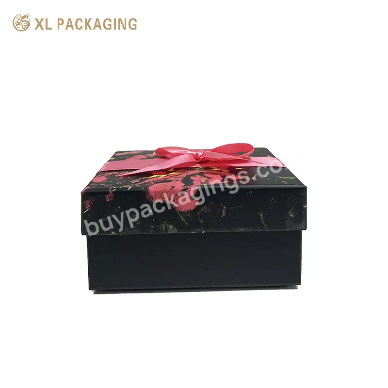 Printed Two Pieces Lid Base Box Custom Logo Lid Soap Packaging Gift Box Recycled Cardboard Skin Care Paper Packaging With Bow
