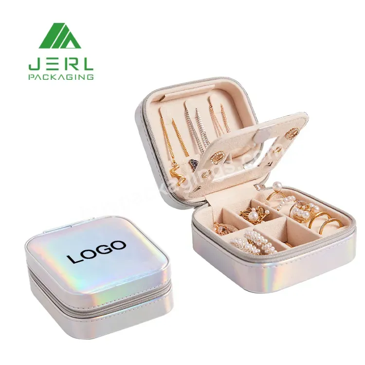 Pu Leather Small Holographic Travel Necklace Ring Jewellery Jewelry Display Box