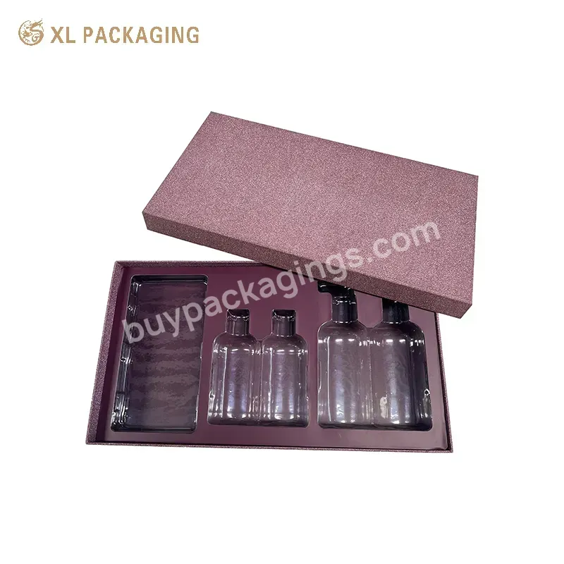 Purple Skin Care Packaging Box Cosmetic Box Lid And Base Purple Glitter Face Cream Oil Cosmetic Gift Box With Pvc Tray