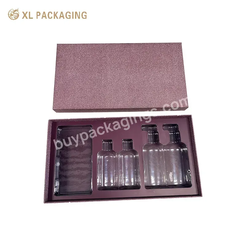 Purple Skin Care Packaging Box Cosmetic Box Lid And Base Purple Glitter Face Cream Oil Cosmetic Gift Box With Pvc Tray
