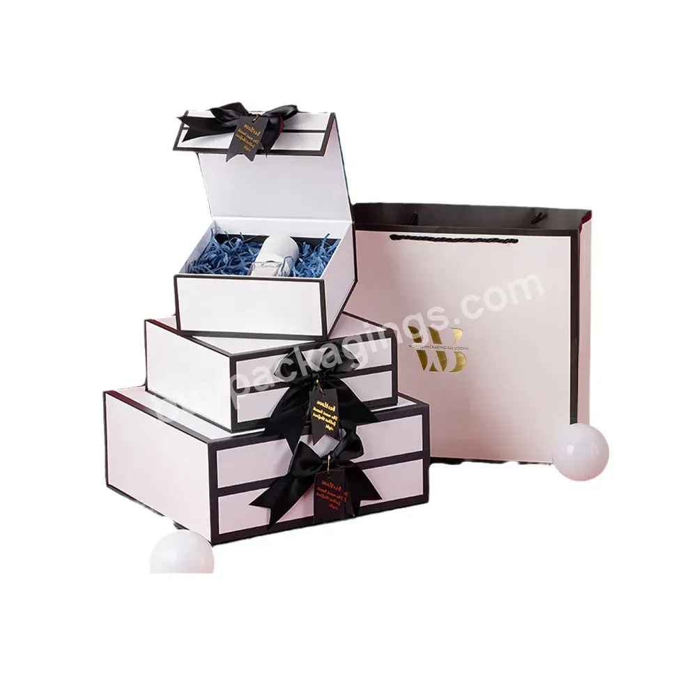 Rectangle Fancy Design Mixed Color Customized Logo Printing Foldable Magnetic Ribbon Gift Box For Garment Packaging