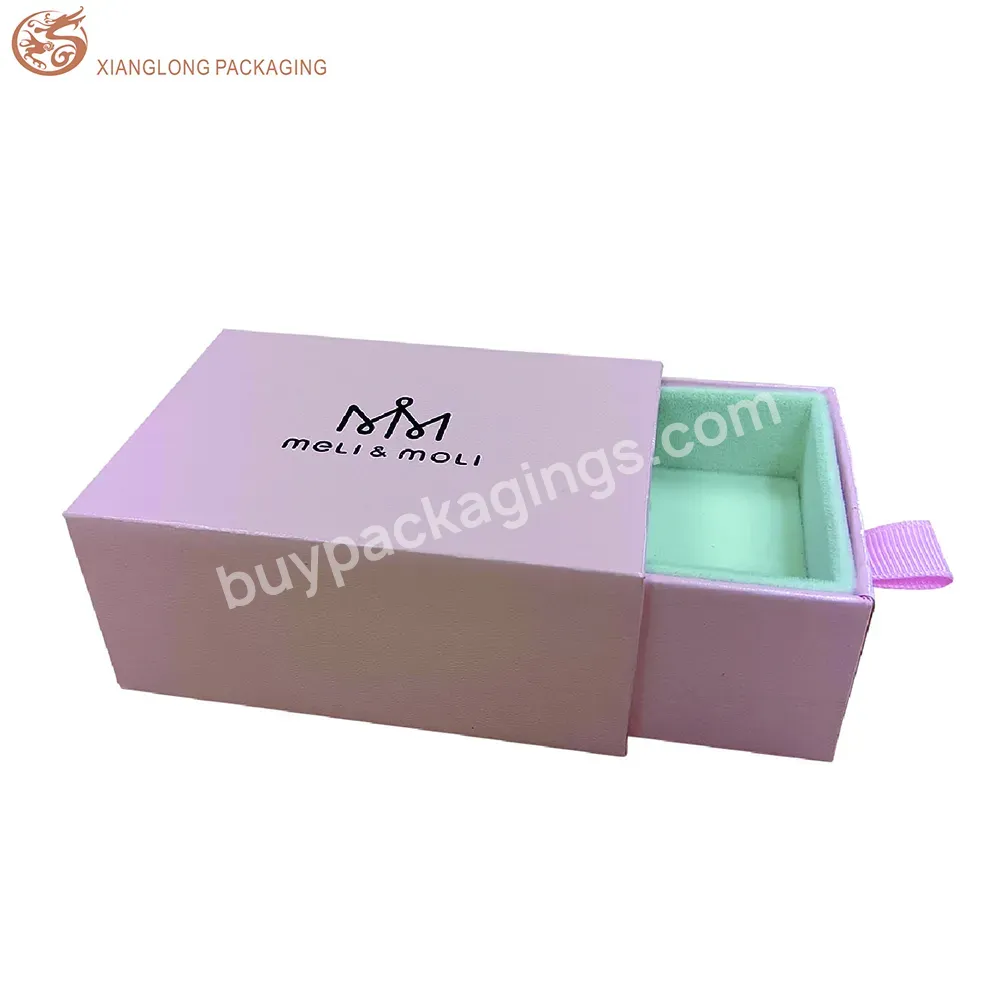 Recyclable Custom Logo Pink Jewelry Packing Slide Drawer Packaging Box Gift Rigid Boxes With Velvet Insert - Buy Cardboard Slide Drawer Box Packaging,Paper Jewelry Box,Slide Rigid Drawer Paper Packaging Box.