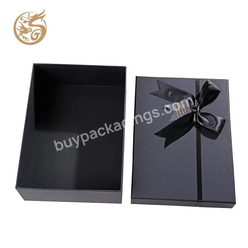 Recycled Custom Gift Paper Box Lid And Base Gift Box Luxury Black Decorative Gift Box Packaging With Bow