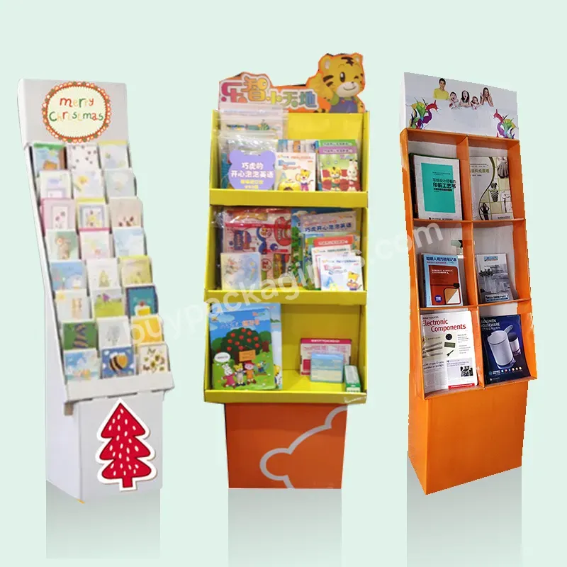 Retail Book Store Floor Cardboard Book Magazine Pocket Display Stands Racks For Comic Book