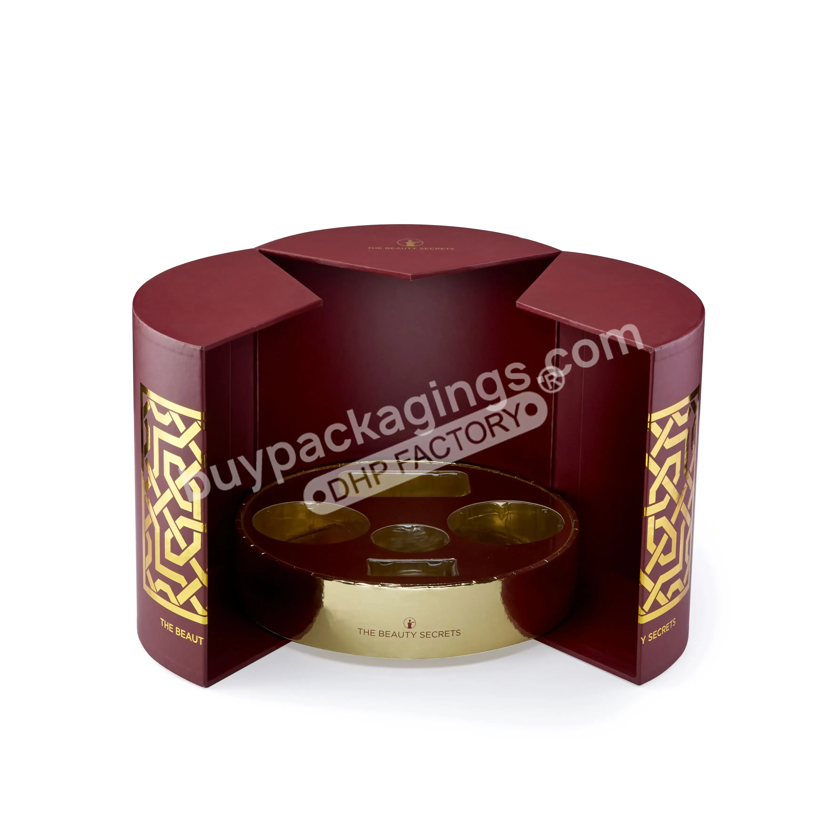 Ribbon Magnetic Door Open Custom Luxury Rigid Cylinder Cardboard Skin Care Set Packaging Ramadan Gift Box