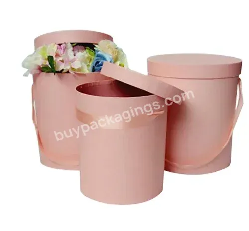 Round Cardboard Flower Box For Arrangement Rose With Handle Round Hat Flower Gift Package Box Round Cardboard Floral Box