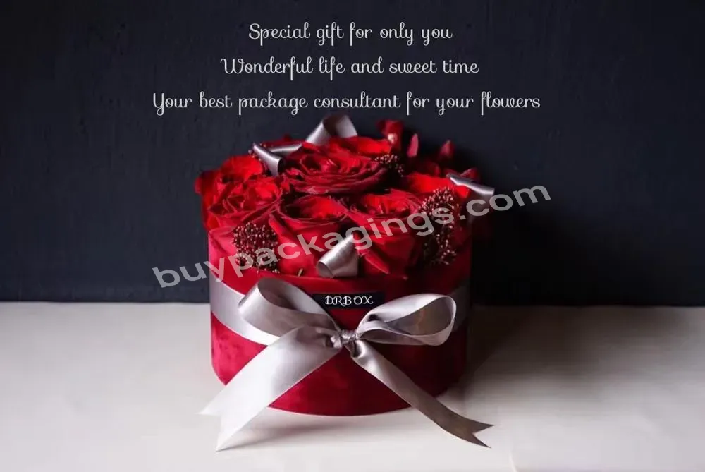 Round Waterproof Packaging Box For Bloom Rose Gift Paper Flower Box With Lid Ribbon Handle