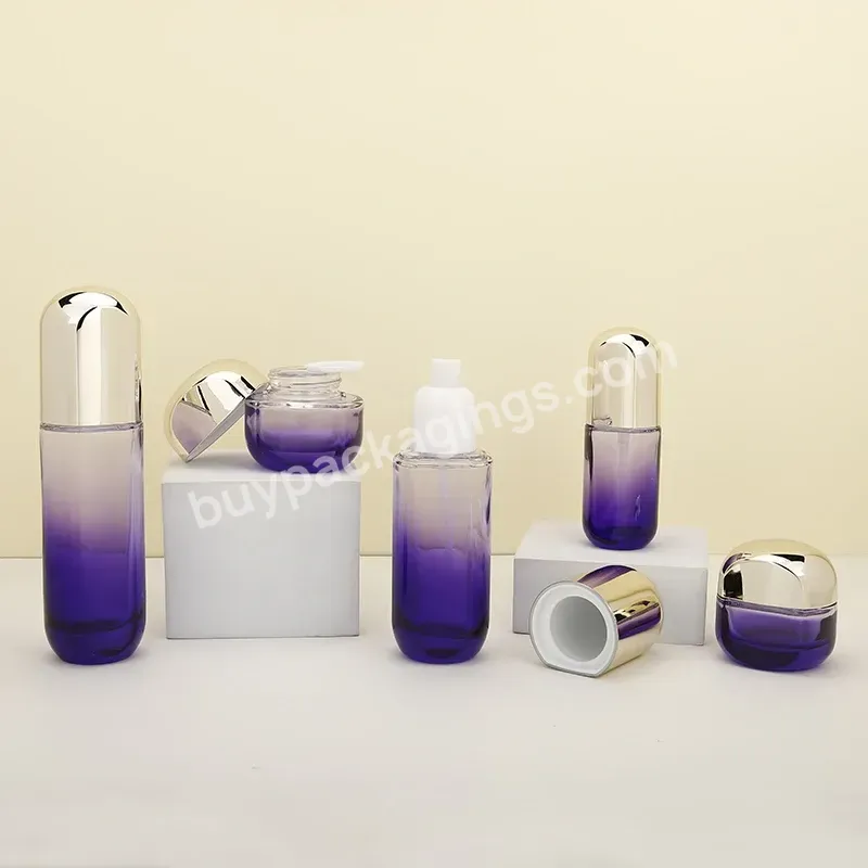 Screen Printing Thick Bottom Gradient Purple Glass Set Packing 120ml 100ml 40ml Spray Bottle 50g 30g Purple Cream Jar