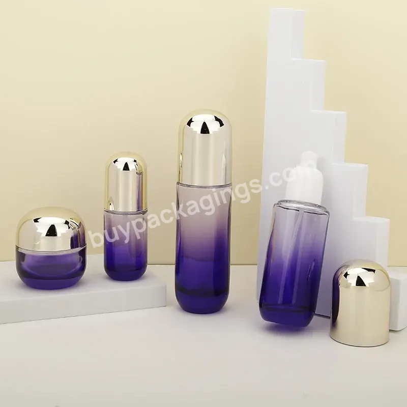 Screen Printing Thick Bottom Gradient Purple Glass Set Packing 120ml 100ml 40ml Spray Bottle 50g 30g Purple Cream Jar