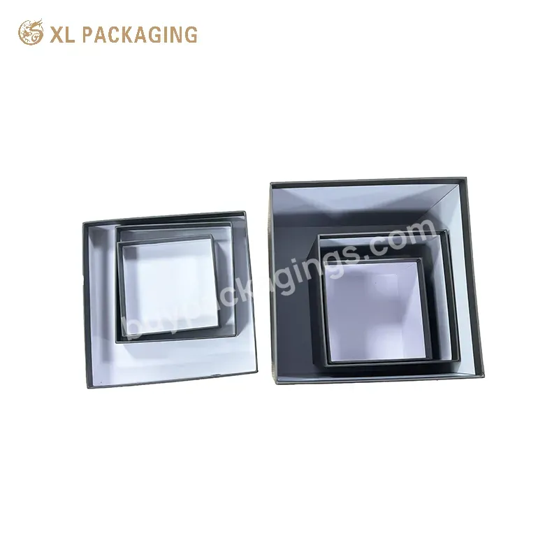 Shipping Cost Saving Large Square Shape Tall Flower Paper Packaging Box Tower With Ribbon Handle