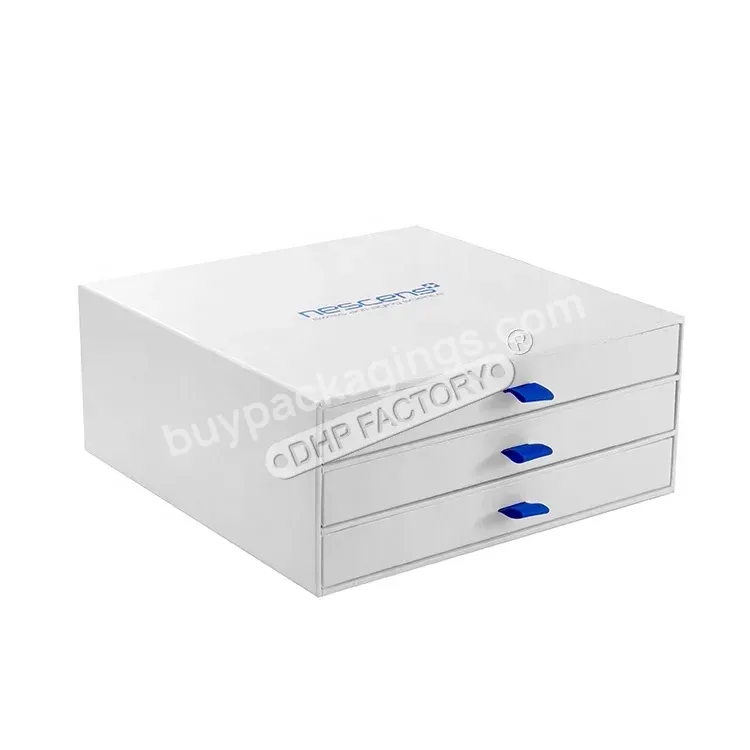 Simple Wholesale Custom Printing Blue Logo Empty Rigid Cardboard Gift Makeup Product Sliding Drawer Box For Cosmetics Packaging