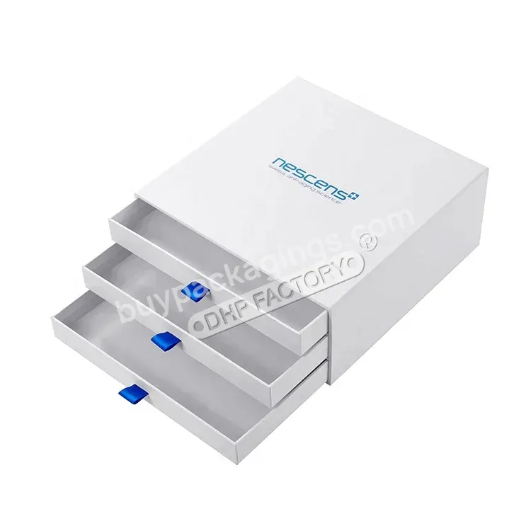 Simple Wholesale Custom Printing Blue Logo Empty Rigid Cardboard Gift Makeup Product Sliding Drawer Box For Cosmetics Packaging