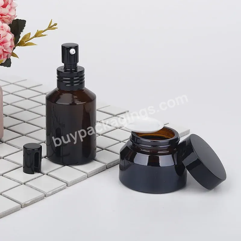 Skin Care Glass Container Series 60ml 30ml 15ml Brown Amber Glass Slant Shoulder Serum Spray Bottle 50g 30g Black Cream Jars - Buy 50g 30g Black Cream Jars,Slant Shoulder Serum Spray Bottle,Skin Care Glass Container Series.