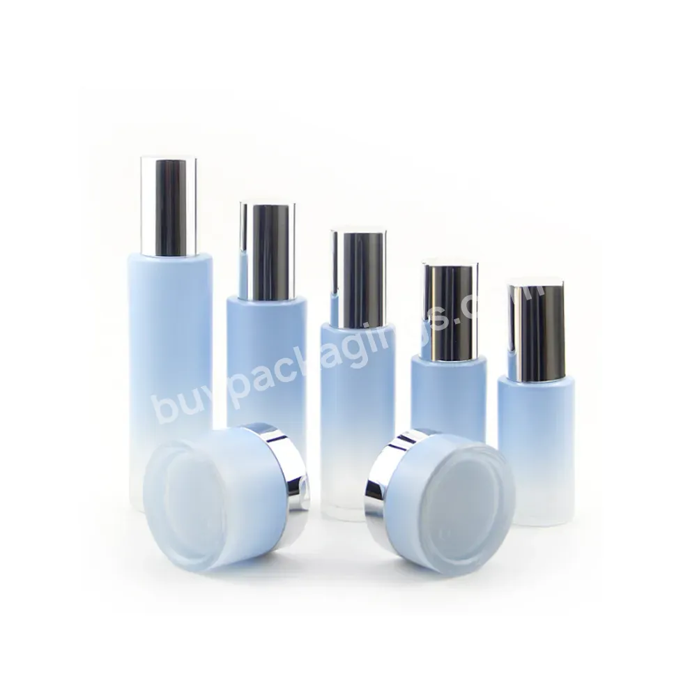 Skincare Bottle Sets Cosmetic Lotion Bottle 40ml 50ml 60ml 80ml 100ml 30g 50g Blue Gradient Glass Bottles Cream Jars Set