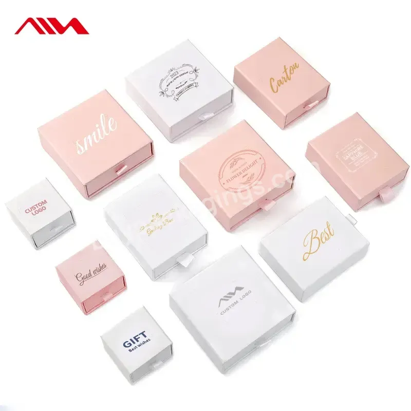 Slide Paper Box Packaging Nail Custom Logo Jewelry Pink Velvet Pouch Bags Sliding Jewellery Boxes For Earring Bracelet