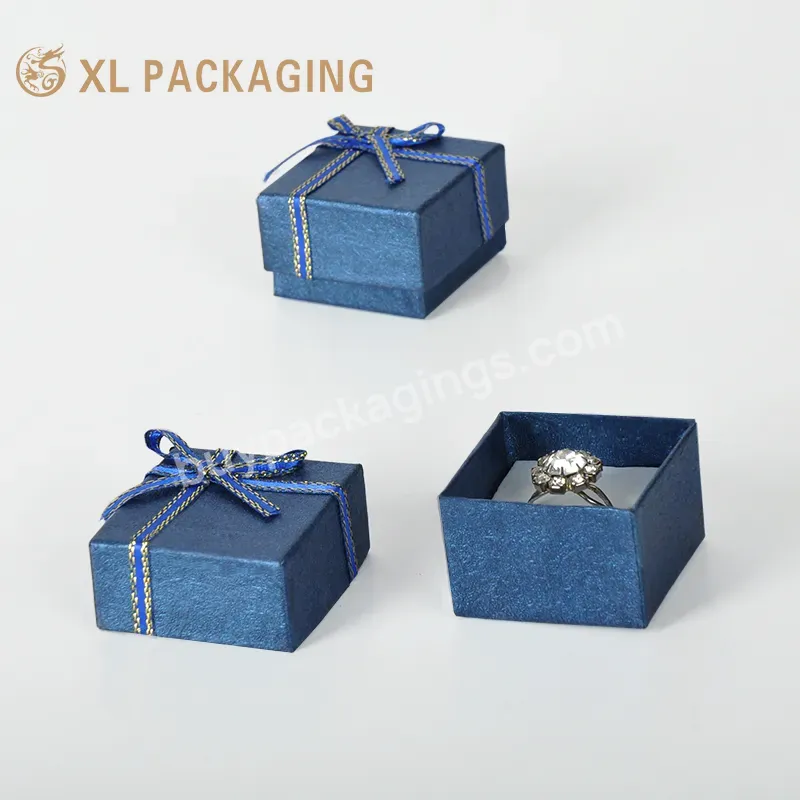 Small Jewelry Packaging Box Lid And Base Ring Earring Necklace Bracelet Box Blue Cardboard Paper Jewelry Gift Box With Bow
