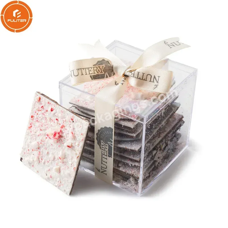 Small Wedding Acrylic Plastic Cake Candy Cube Storage Shaped Box Square Case Gift With Lid