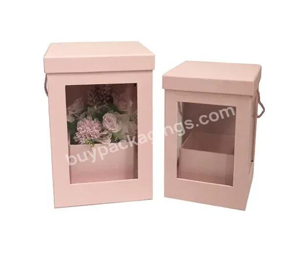 Square Plain Clear Handheld Rose Bouquet Bloom Blossom Kraft Pvc Window Display Gift Package Cardboard Paper Flower Box