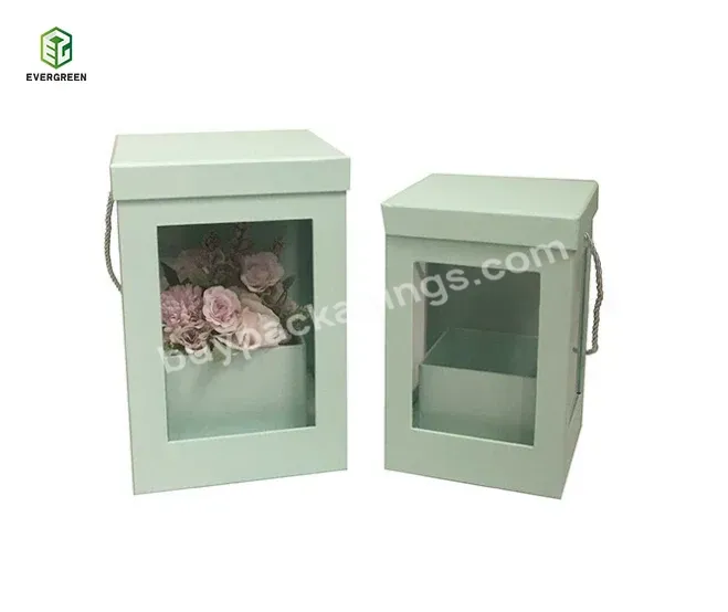 Square Plain Clear Handheld Rose Bouquet Bloom Blossom Kraft Pvc Window Display Gift Package Cardboard Paper Flower Box